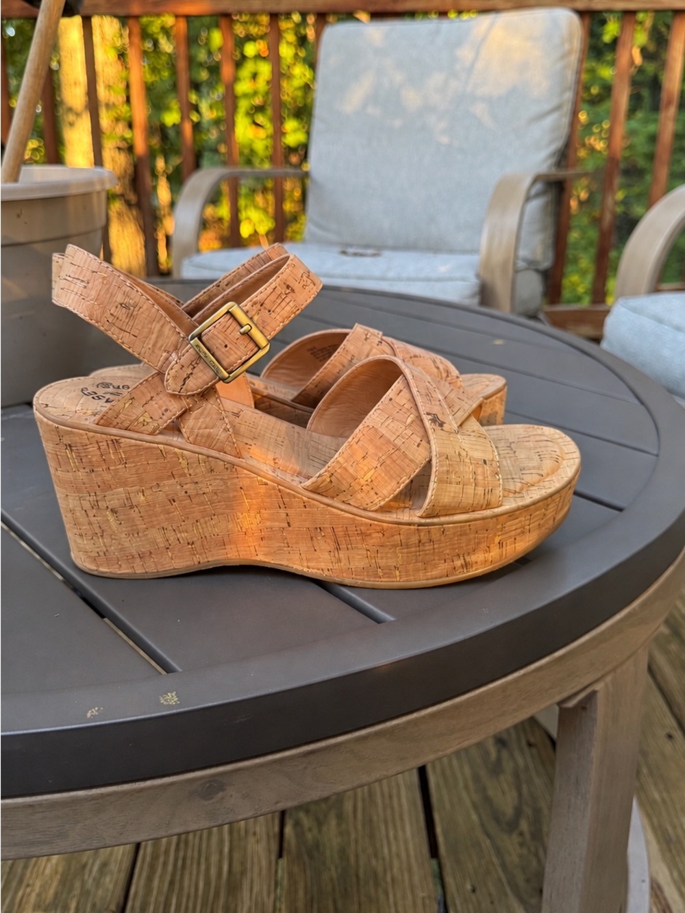 Kork-Ease Cork Platform Wedge Sandals in Natural Tan